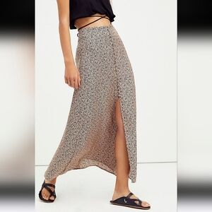 Free People Button Down Sammy Maxi Skirt Front Slit Size 6